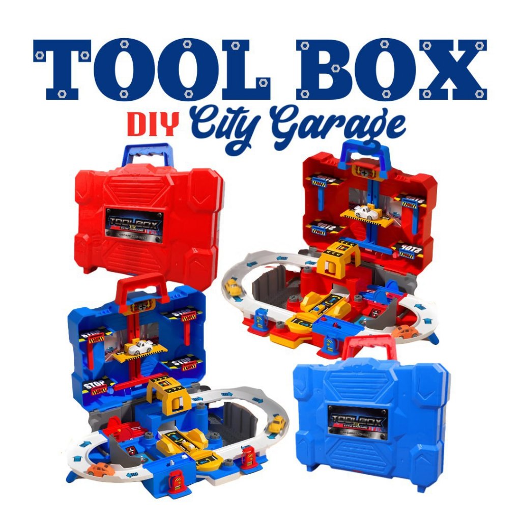 Toolbox City Garage Puzzle Track Car Set Magnet Toys with 4 Mini