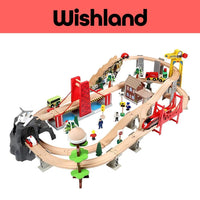 Wooden Train Playset 100 Pieces Ages 3+ Building City Toy with Lights and Sounds Gift For Kids by WISHLAND