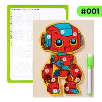 Wooden Robot Drawing Board Ages 3+ Interactive Double Sided Activity Gift For Kids by WISHLAND