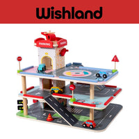 Wooden Parking Center Ages 3+ Garage Toy Set with Ramp and Mini Cars Gift For Kids by WISHLAND
