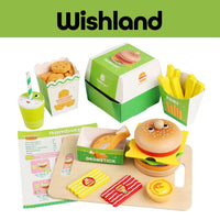Green Fast Food Hamburger Ages 3+ Pretend Wooden Set Toy Gift For Kids by WISHLAND