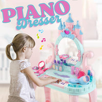 Piano Dresser Beauty Mirror Vanity Pretend Play Set with Lights and Sounds for Kids by WISHLAND