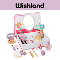 Wooden Girl Dressing Toy Ages 3+ Vanity Set with Mirror and Beauty Accessories Gift For Girls by WISHLAND