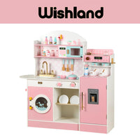 Wooden Pink Kitchen with Coffee Stand Ages 3+ Pretend Cooking Playset Gift For Boys and Girls by WISHLAND