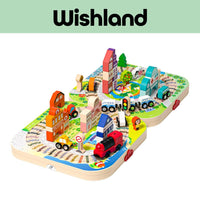 Wooden Track City Building Blocks Ages 3+ With Portable Storage Pretend Playset Gift For Kids by WISHLAND