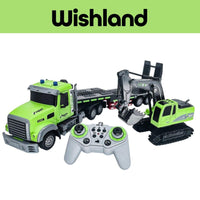 Transport Truck Ages 4+ 2in1 Flatbed and Excavator Remote Control Vehicle Gift For Boys by WISHLAND