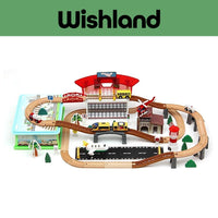 Wooden Train Playset 92 Pieces Ages 3+ Urban Rail Overpass Building Toy Gift For Kids by WISHLAND