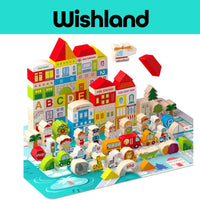 Wooden Sunshine City Building Blocks 120pcs Ages 3+ Colorful Stackable with City Map Gift For Kids by WISHLAND