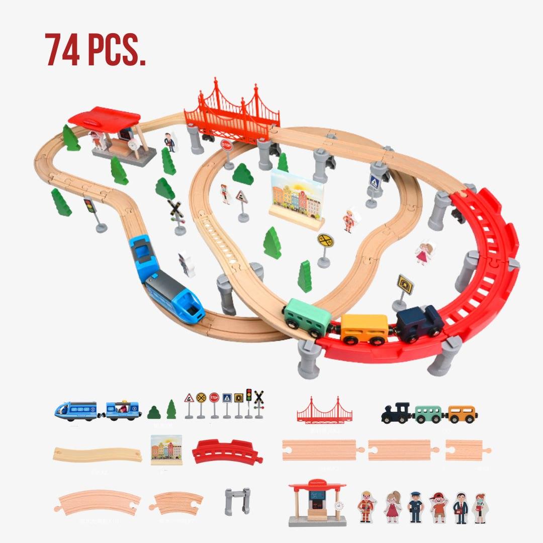 mule train セット ONE STEP TO THE CRADLE Wooden Tran Track Series Ages 3+ 74 Pieces and 85 Pieces