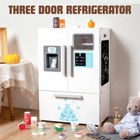 Wooden Three Door Refrigerator with Ice Cube Maker for Kids Kitchen Pretend Play by WISHLAND