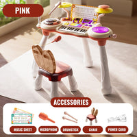 Electronic Piano and Drum with Chair Ages 2+ Interactive Musical Toy Gift For Kids by WISHLAND