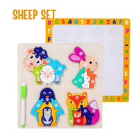 Wooden 2in1 Animal Puzzle & Drawing Board Ages 3+ Puzzle and Tracing Board Gift For Kids by WISHLAND