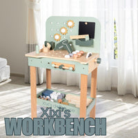 XIXI Wooden Workbench with Blackboard for Kids Construction Building Tools Toy Set by WISHLAND