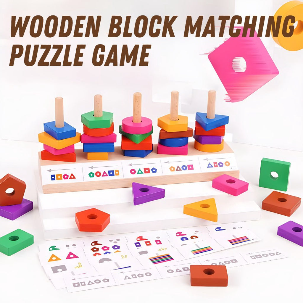 Matching Blocks Wooden Block Matching Puzzle Educational Game Board for Kids by WISHLA ...