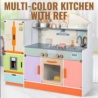 Wooden Multi-Colored Kitchen with Refrigerator for Kids Pretend Play by WISHLAND