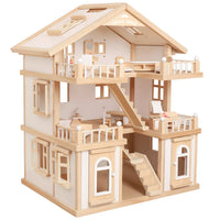 Spanish 3 Storey Large Villa Dollhouse Without Dolls and Lights for Kids by WISHLAND