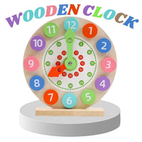 Wooden Learning Clock Teaching Time Number Blocks Puzzle Stacking Sorter Toys for Kids by WISHLAND