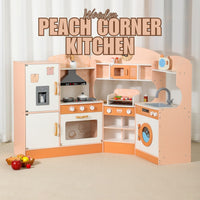 Wooden Peach Corner Kitchen Functional Pretend Playset with Lights and Sounds for Kids by WISHLAND