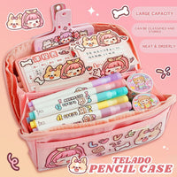 TELADO Pencil Case Kawaii Cartoon Character Pattern Large Capacity for Kids by WISHLAND