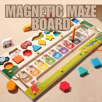 Wooden Magnetic Maze Board Multicoloured Transport Shapes and Beads for Kids by WISHLAND