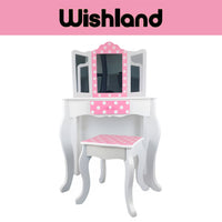 Wooden Polka Dresser Ages 3 to 7 Years Old Tri-Fold Vanity Desk Real Mirror Gift For Girls by WISHLAND