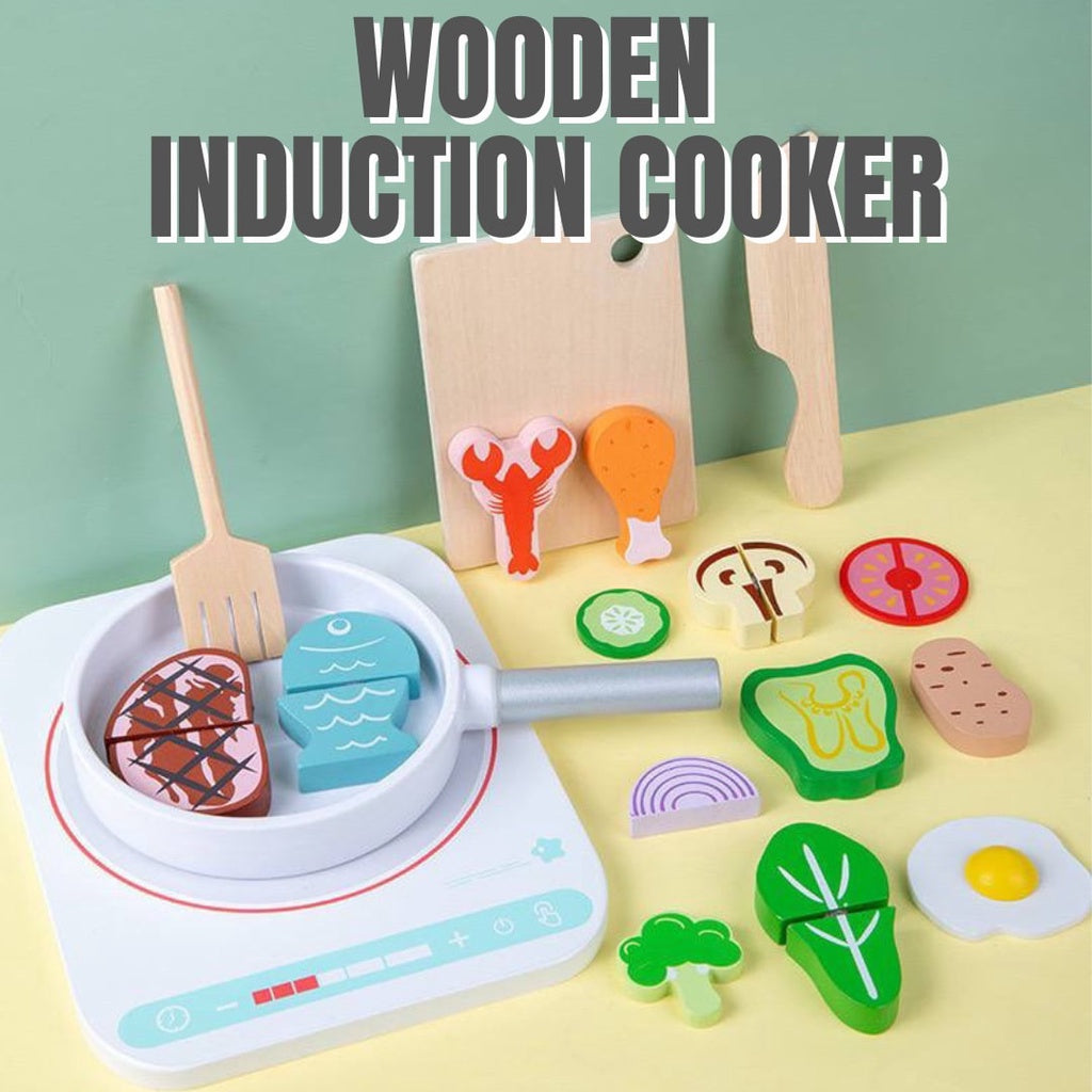 Wooden Induction Cooker Pretend Play Cooking Play Set for Kids by WISHLAND