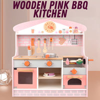 Wooden Pink Barbeque Kitchen for Kids Cooking Pretend Play by WISHLAND