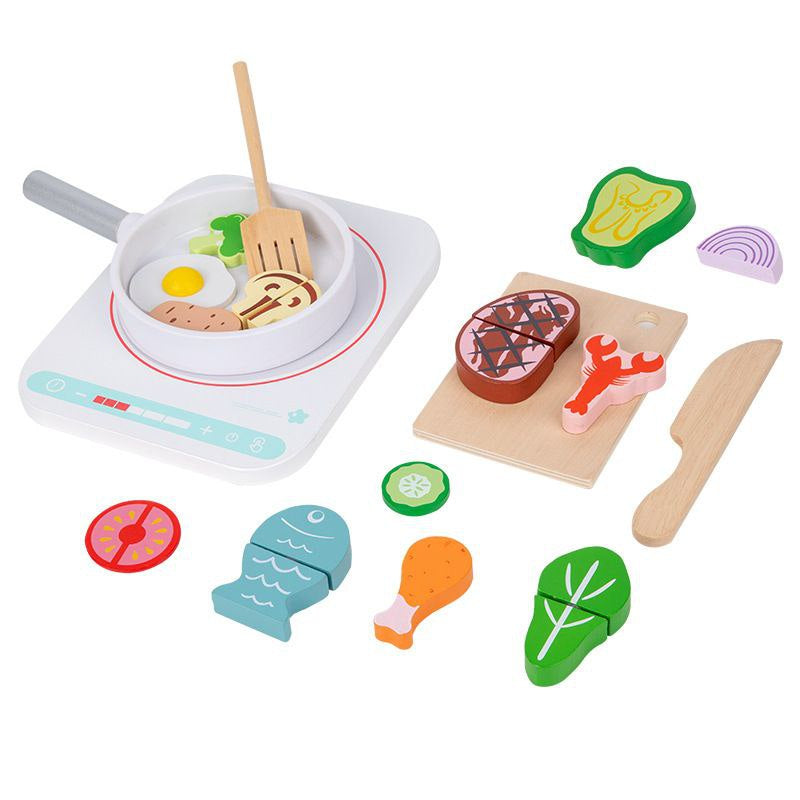 Wooden Induction Cooker Pretend Play Cooking Play Set for Kids by WISHLAND