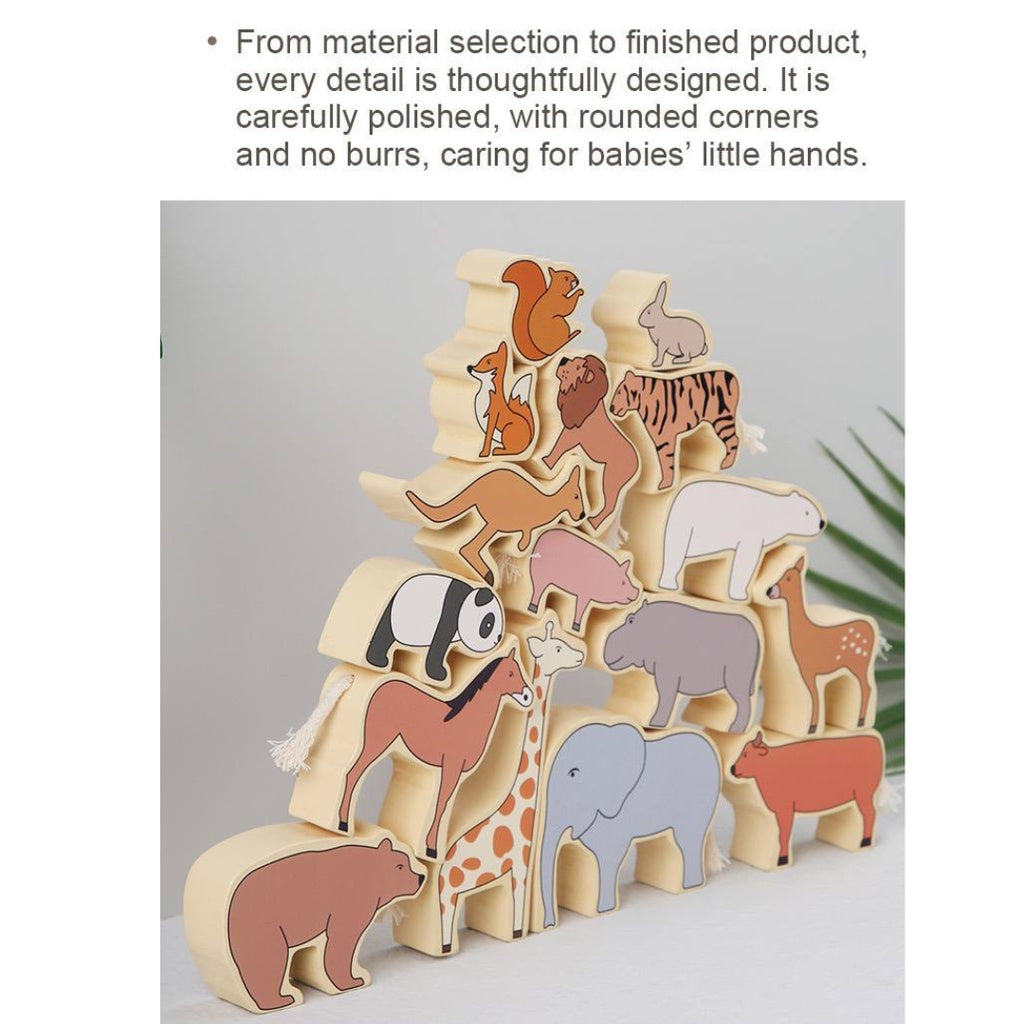 Wooden Interesting Zoo Jenga Animal Blocks Educational Toy for Kids Montessori Toy by WISHLAND