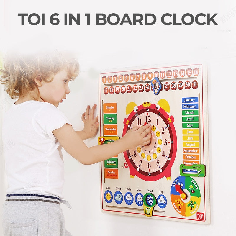 TOI Wooden Calendar and Clock 6 in 1 Board Chart Children's Educational Toy by WISHLAND