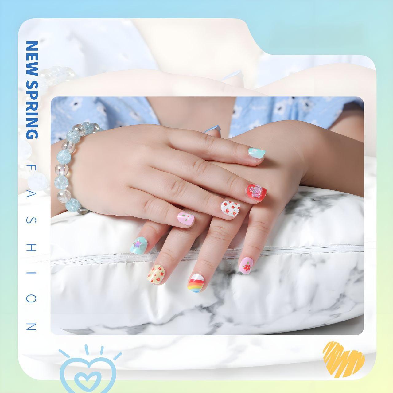 3pcs Cute Self Adhesive Press On Fake Nails with Bracelet for Kids Fashion Pretend Play by WISHLAND