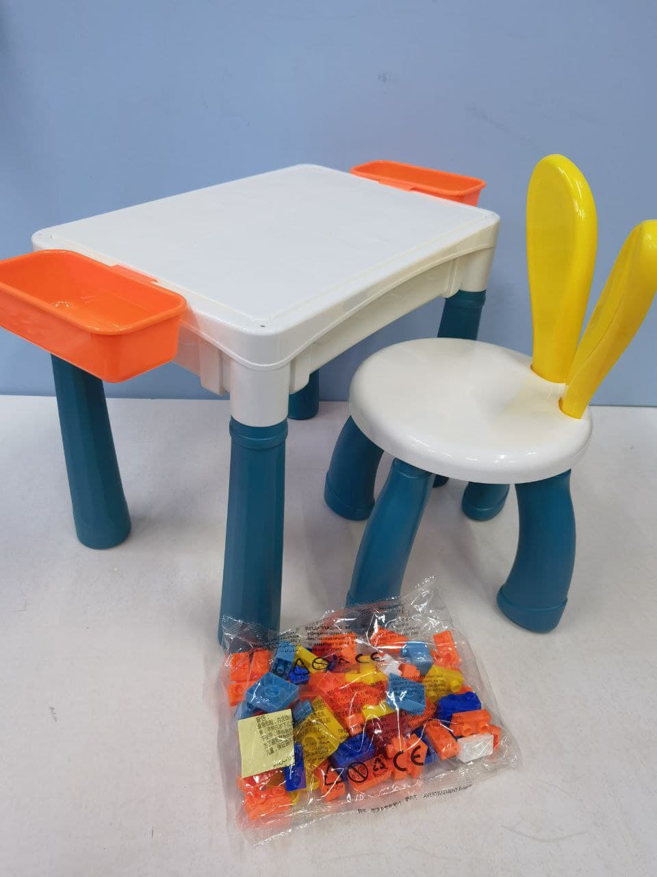 Small Building Blocks Table with Chair and Storage Best Gift for Kids Playset by WISHLAND