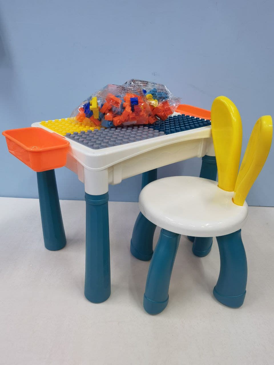 Small Building Blocks Table with Chair and Storage Best Gift for Kids Playset by WISHLAND