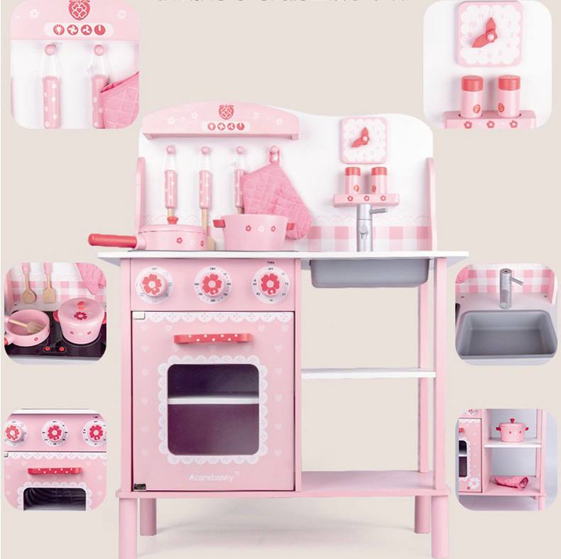 ACAREBANNY Wooden Kitchen & Ref Sold Separately Kids Pretend Play with Lights and Sound by WISHLAND