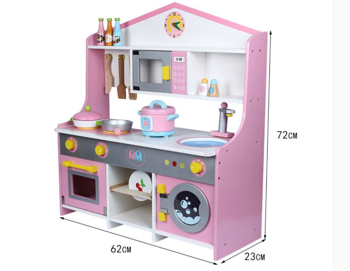 Wooden Japanese Pink Kitchen Pretend Play Set Cooking Playset by WISHLAND