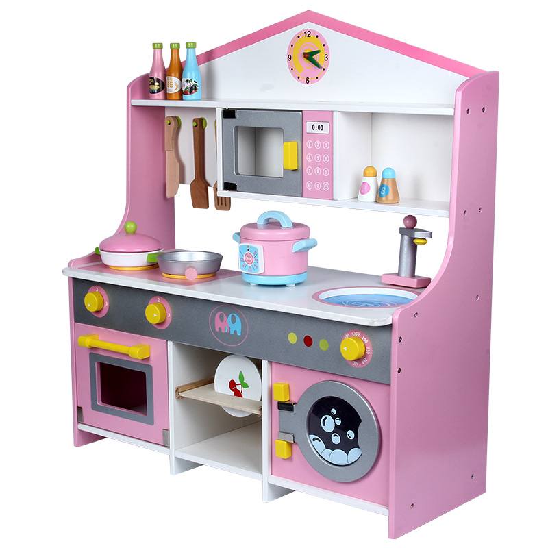 Wooden Japanese Pink Kitchen Pretend Play Set Cooking Playset by WISHLAND