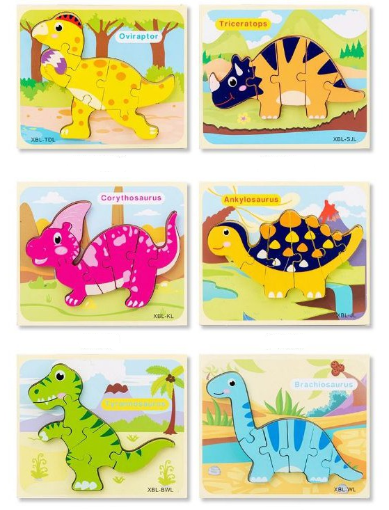 Wooden Dinosaur Random Design 3D Puzzle Montessori Puzzle by WISHLAND