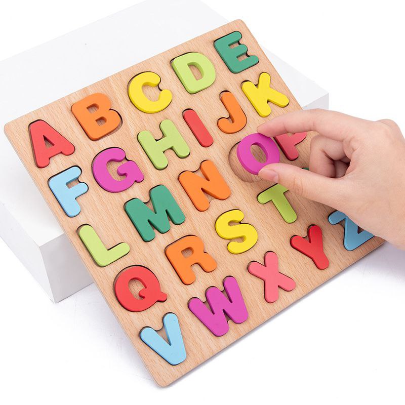 Wooden Letters Numbers and Shapes Pairing Wooden Puzzle Educational Toy by WISHLAND