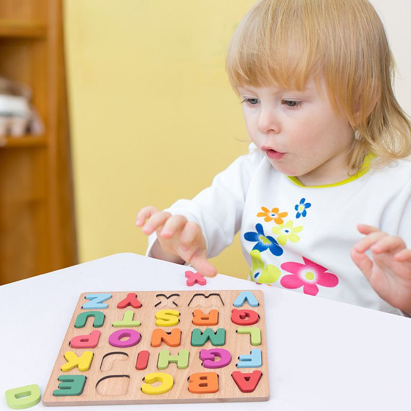 Wooden Letters Numbers and Shapes Pairing Wooden Puzzle Educational Toy by WISHLAND