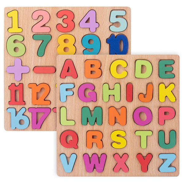 Wooden Letters Numbers and Shapes Pairing Wooden Puzzle Educational Toy by WISHLAND