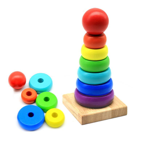 Wooden Rainbow Tower Wooden Stacking Rings Educational Toys by WISHLAND