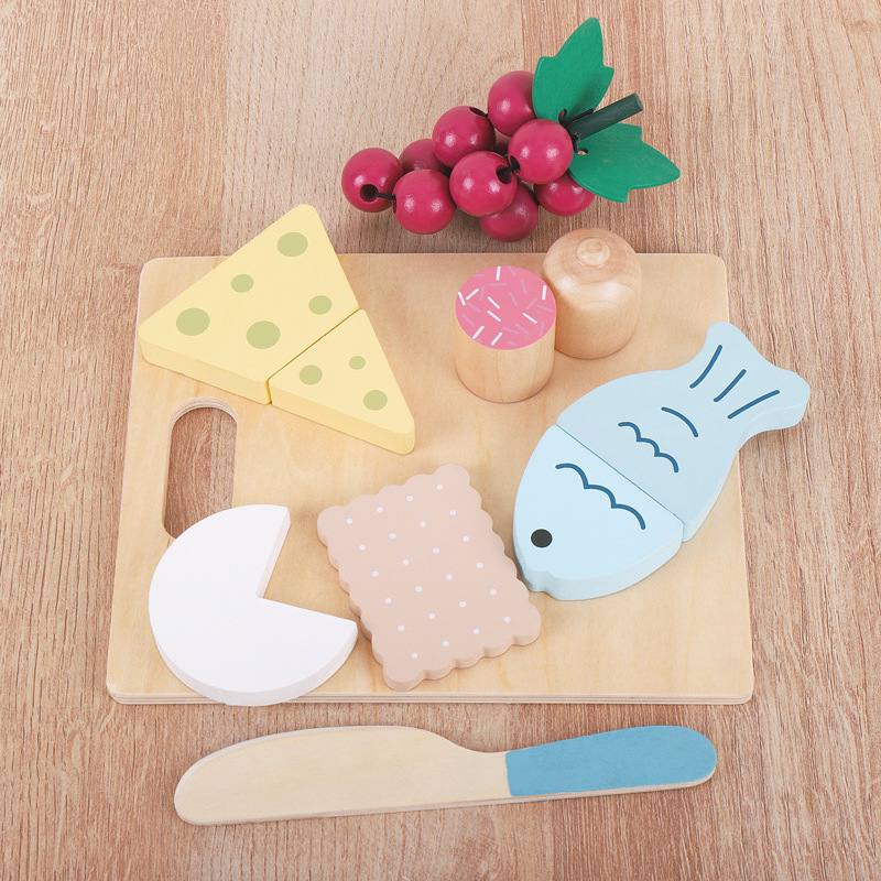 Wooden Food Breakfast Snack Frech Fries Vegetable & Fruit Salad Play Set by WISHLAND