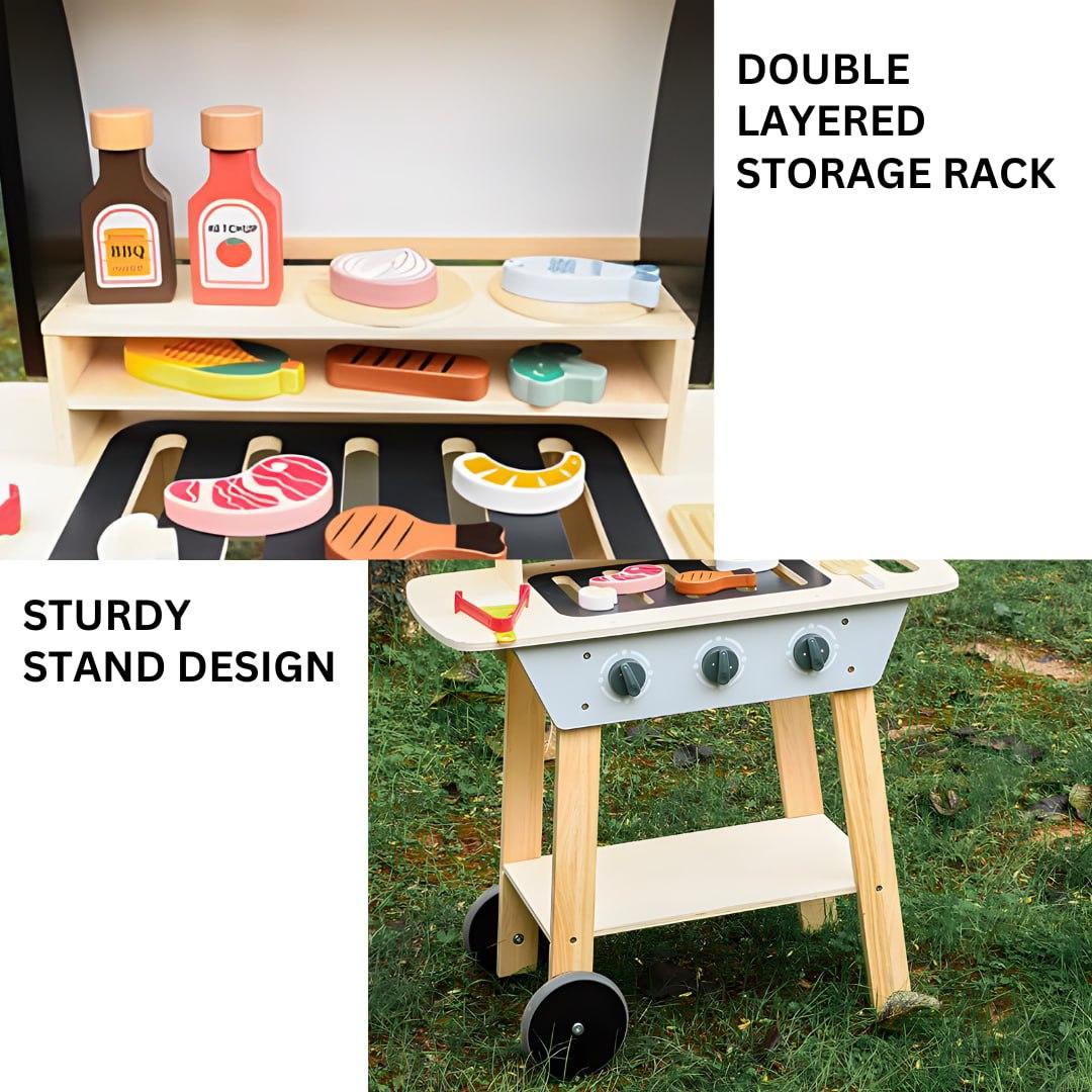 KABI Wooden Barbeque Rack for Kids Cooking Pretend Play by WISHLAND