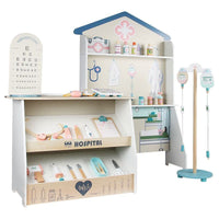 Wooden Hospital Pretend Play Set Wooden Clinic Doctor Dentist Playset by WISHLAND