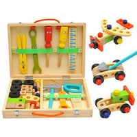 Wooden Simulation Toolbox Kit DIY Screw Nut Disassembly Tool Box by WISHLAND