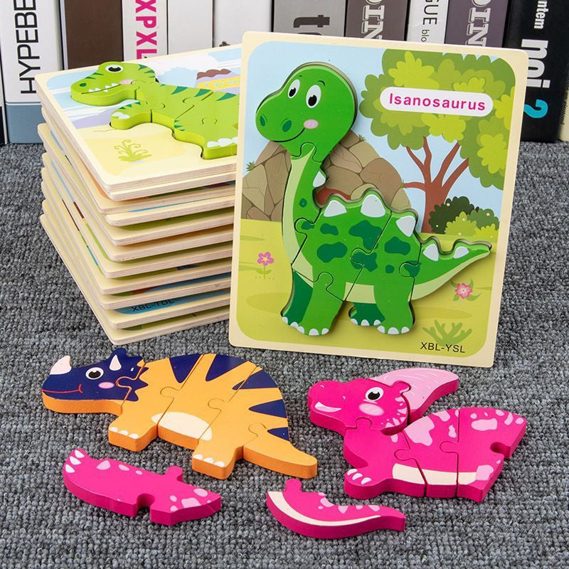 Wooden Dinosaur Random Design 3D Puzzle Montessori Puzzle by WISHLAND