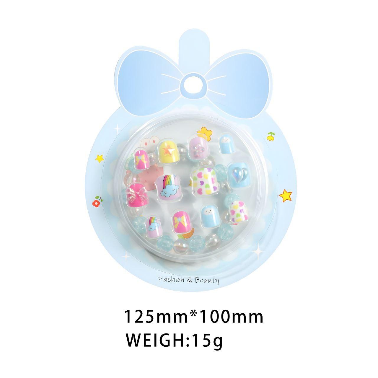 3pcs Cute Self Adhesive Press On Fake Nails with Bracelet for Kids Fashion Pretend Play by WISHLAND