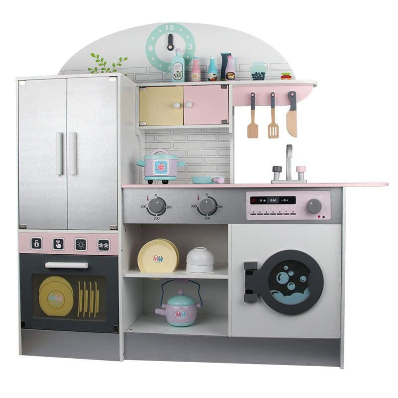 Wooden Japanese Gray Kitchen with Ref Pretend Play Set for Kids by WISHLAND