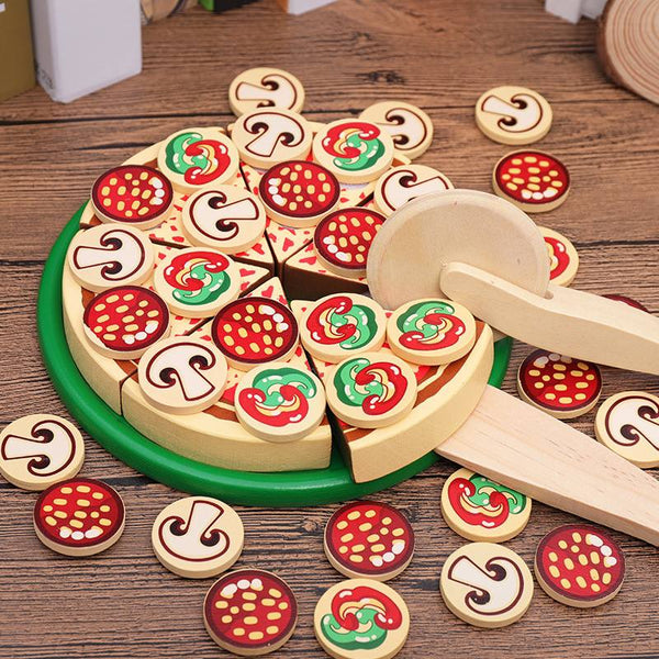 Wooden Pizza Set Pretend Food Cutting Toys Kitchen Toy by WISHLAND