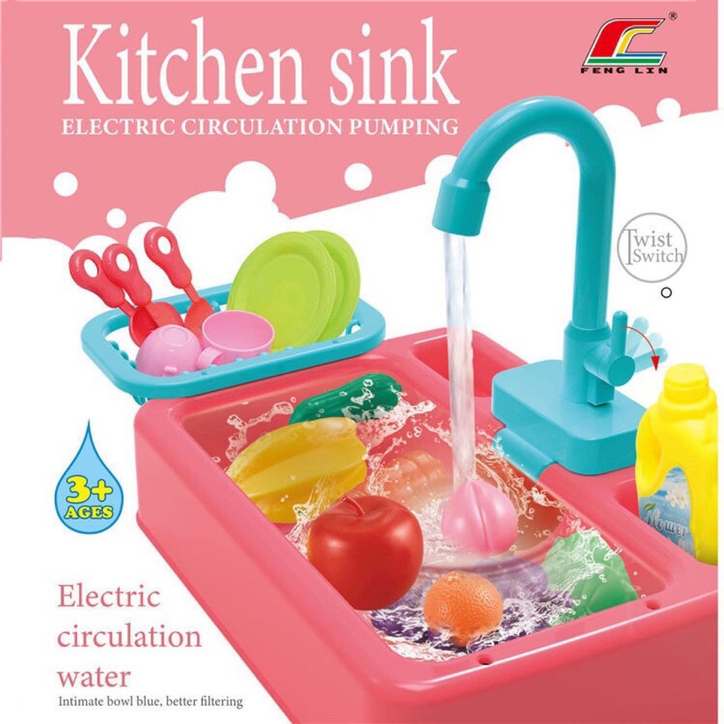 Kitchen Sink Pretend Play Set for Kids Electric Circulation Sink by WISHLAND